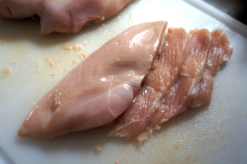 slicing chicken across grain