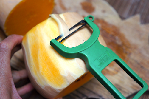 peeling butternut squash