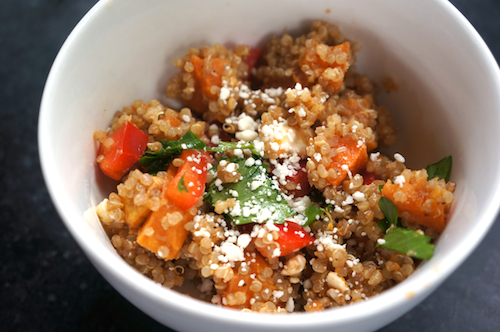 quinoa with sweet potatoes red pepper feta