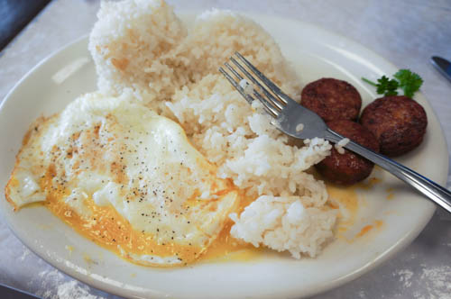 eggs rice portuguese sausage