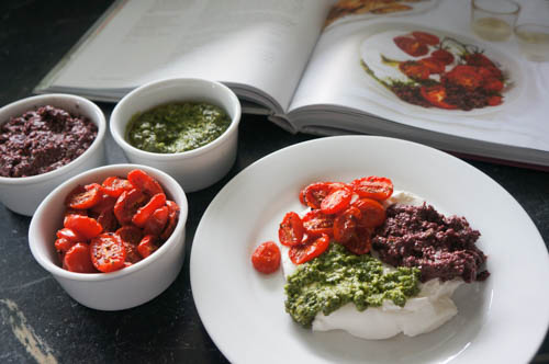 labneh with tomatoes pesto tapenade