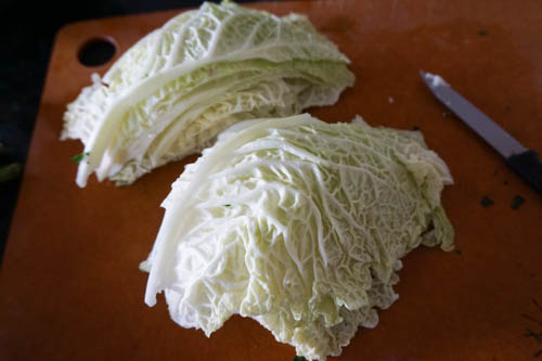 cabbage leaves halved