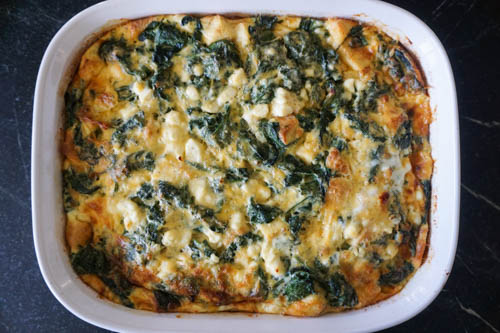 Egg, spinach and feta strata - chinese grandma